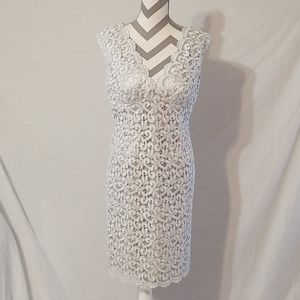 Silver lace sheath dress